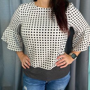 Karl Lagerfeld black/white polka dot ruffle top.
